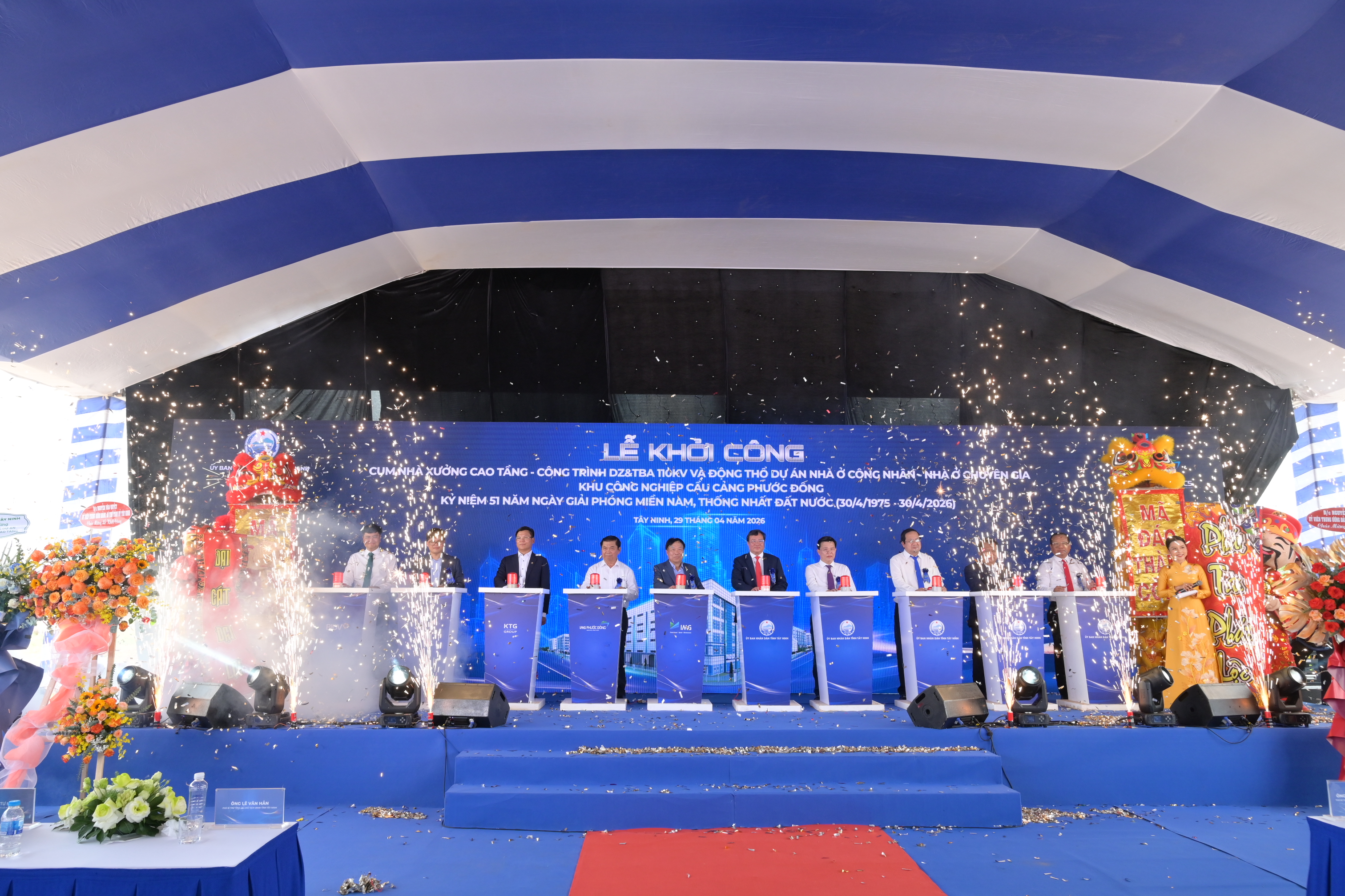 le khoi cong cum nha xuong cao tang   du an nha o cong nhan  ?? nha o chuyen gia tai kcn cau cang phuoc dong nhan ky niem 51 nam ngay giai phong mien nam