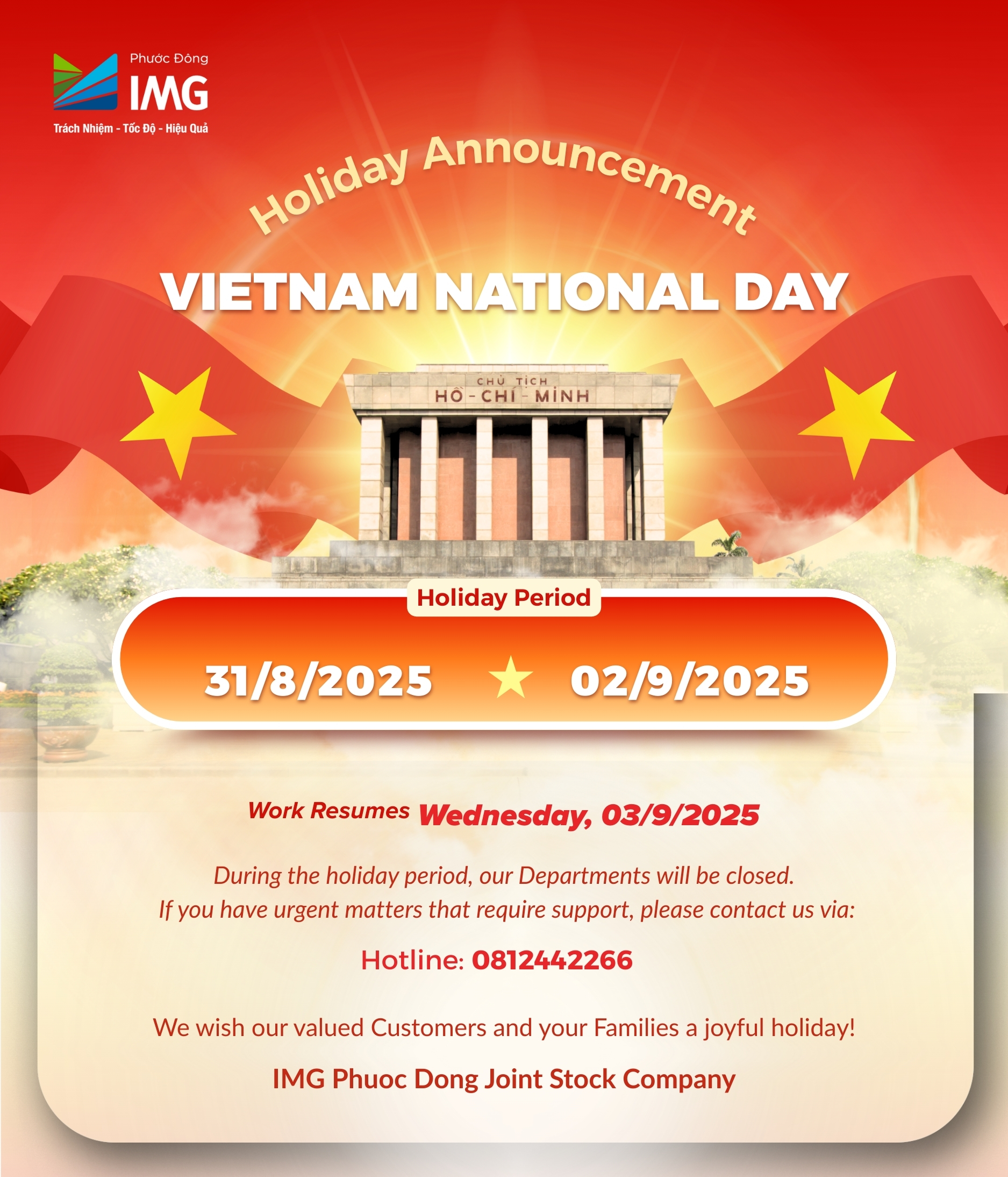 announcement of national day holiday on september 2 2025